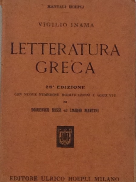 LETTERATURA GRECA. - Ventiseiesima edizione.
