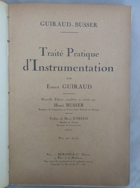 TRAITE' PRATIQUE D'INSTRUMENTATION. - Nouvelle édition complétée et revisée par …