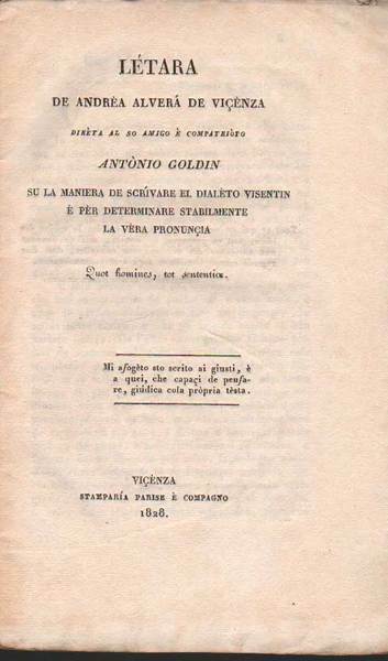 LETARA DE ANDREA ALVERA' DE VICENZA DIRETA AL SO AMIGO …