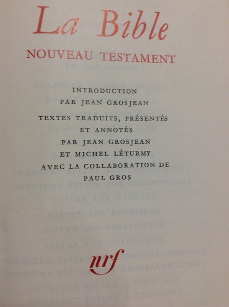 LA BIBLE. NOUVEAU TESTAMENT.