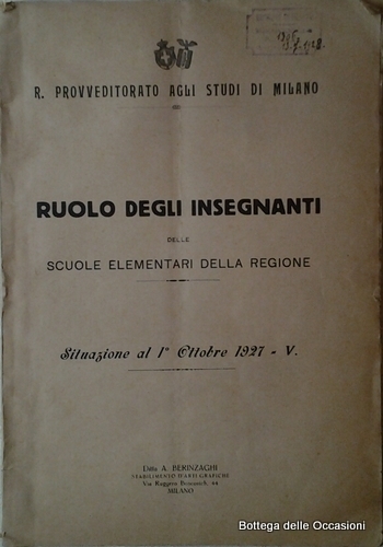 RUOLO DEGLI INSEGNANTI DELLE SCUOLE ELEMENTARI DELLA REGIONE. - Situazione …