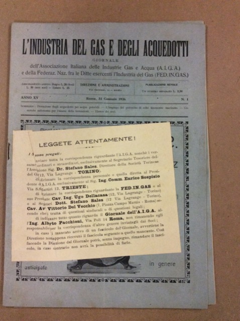 BOLLETTINO DELLA ASSOCIAZIONE ITALIANA DELLE INDUSTRIE GAS E ACQUA. - …