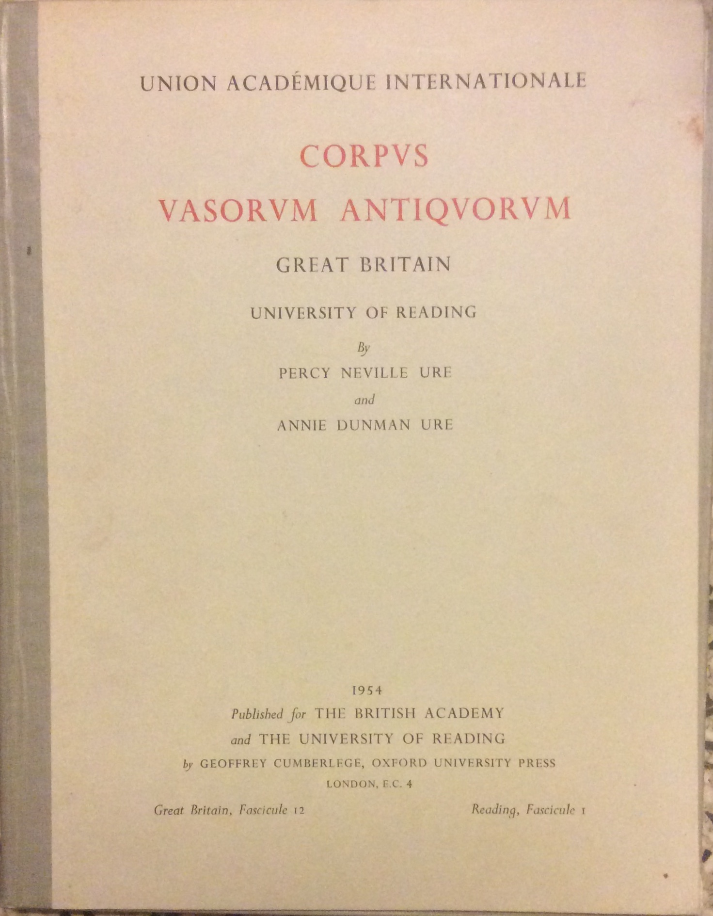 CORPUS VASORUM ANTIQUORUM - GREAT BRITAIN - 12. - University …