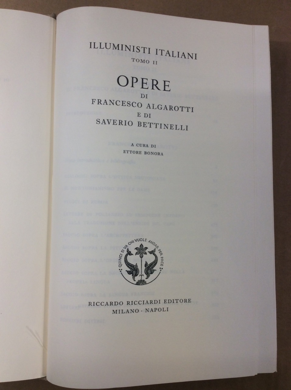 ILLUMINISTI ITALIANI. Tomo II. Opere di FRANCESCO ALGAROTTI e di …