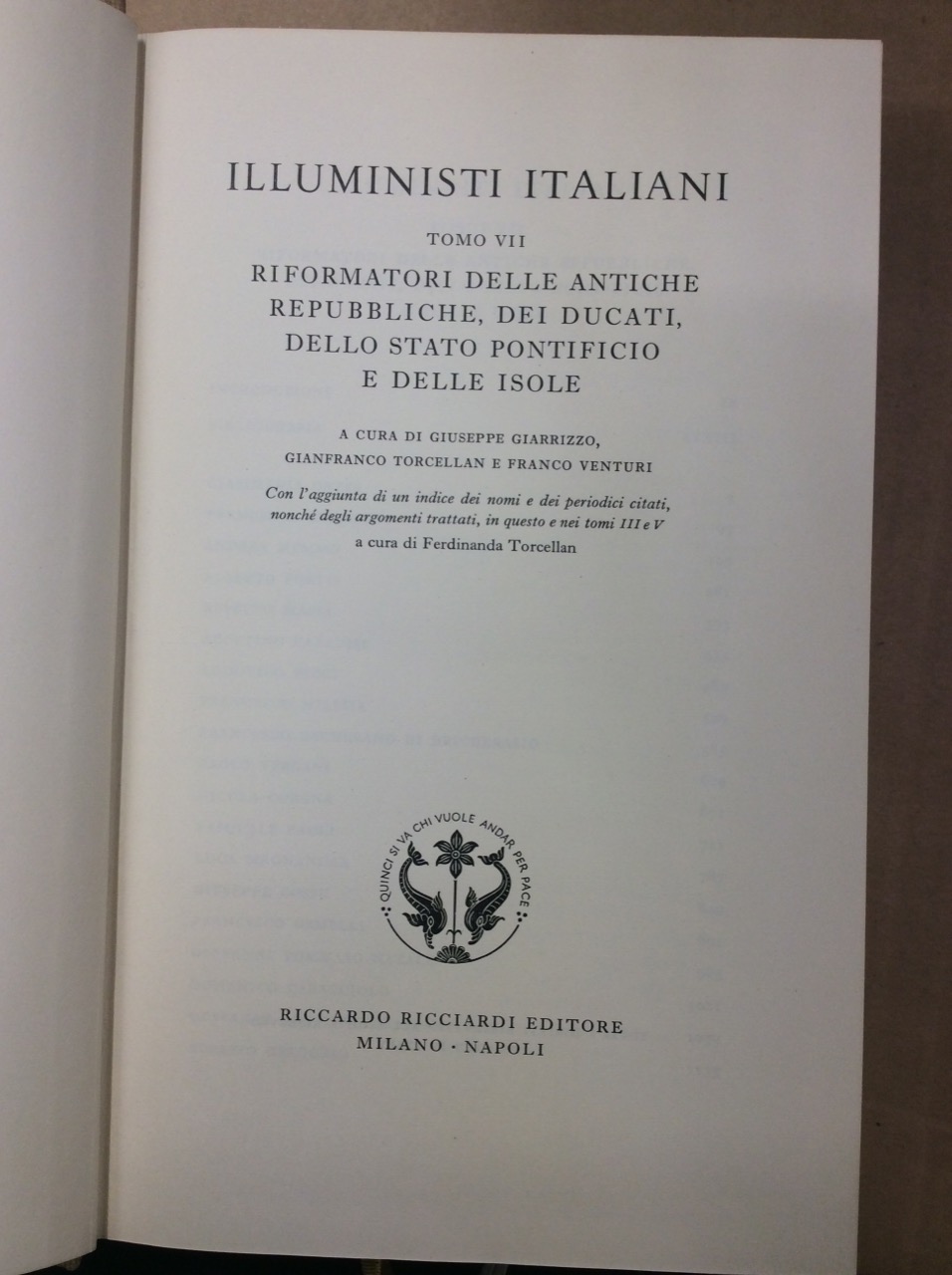 ILLUMINISTI ITALIANI. Tomo VII. RIFORMATORI DELLE ANTICHE REPUBBLICHE, DEI DUCATI, …