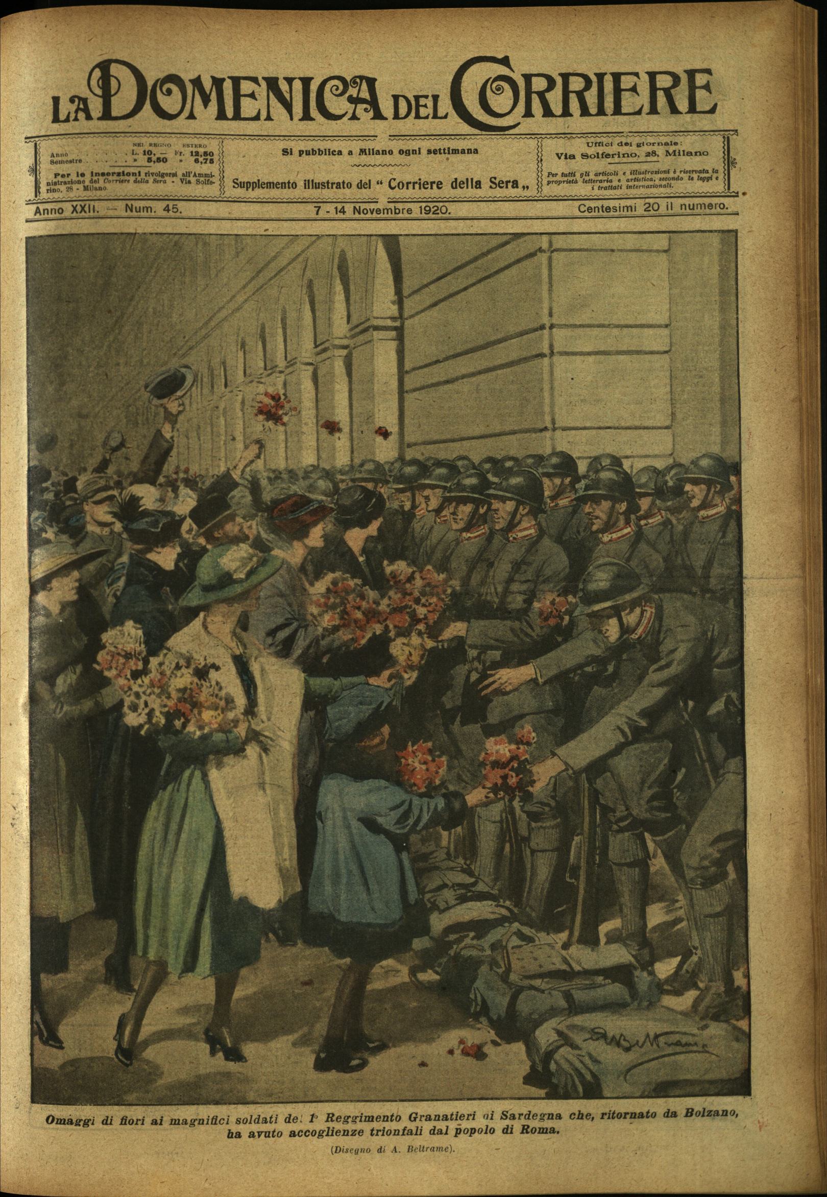 LA DOMENICA DEL CORRIERE. 7 - 14 novembre 1920. Anno …