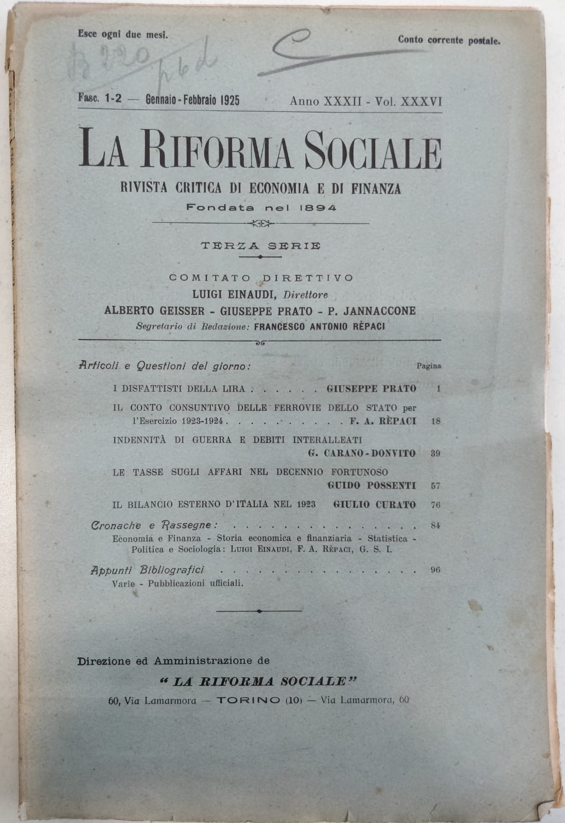 LA RIFORMA SOCIALE. RIVISTA CRITICA DI ECONOMIA E DI FINANZA. …