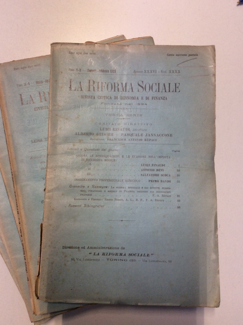 LA RIFORMA SOCIALE. RIVISTA CRITICA DI ECONOMIA E DI FINANZA. …