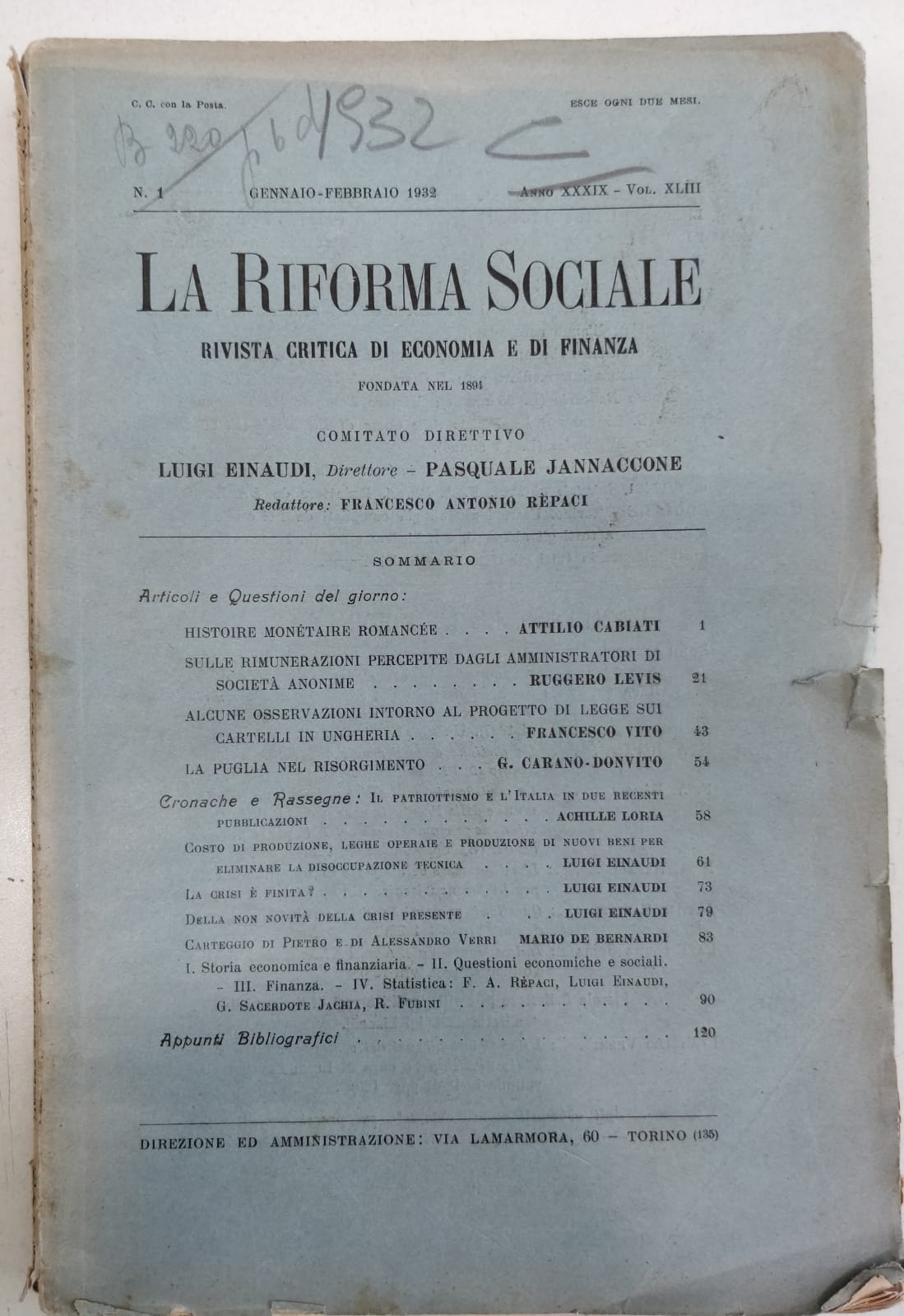 LA RIFORMA SOCIALE. RIVISTA CRITICA DI ECONOMIA E DI FINANZA. …