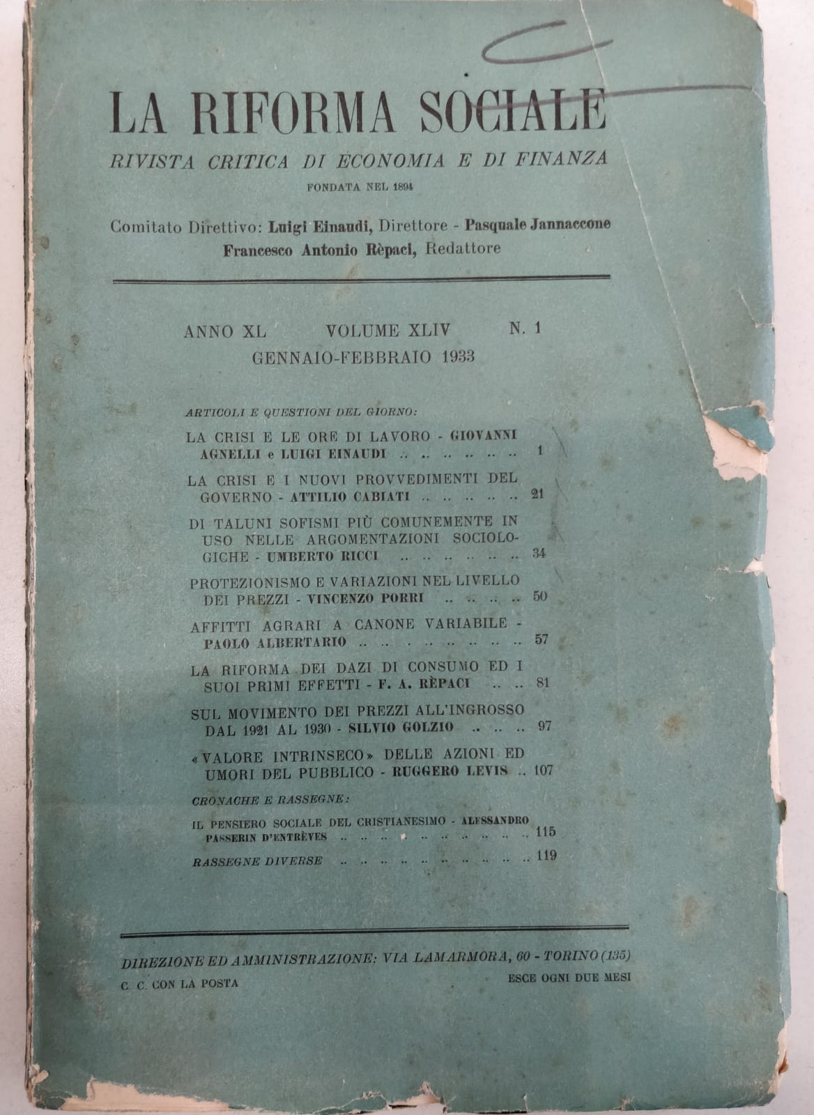 LA RIFORMA SOCIALE. RIVISTA CRITICA DI ECONOMIA E DI FINANZA. …