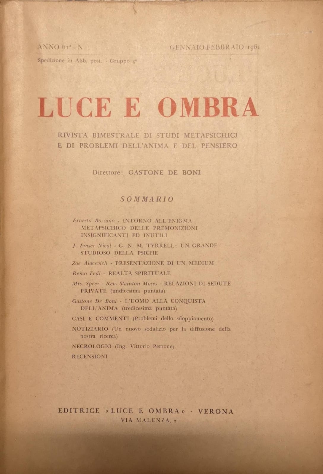 LUCE E OMBRA. - Rivista bimestrale di studi metapsichici e …