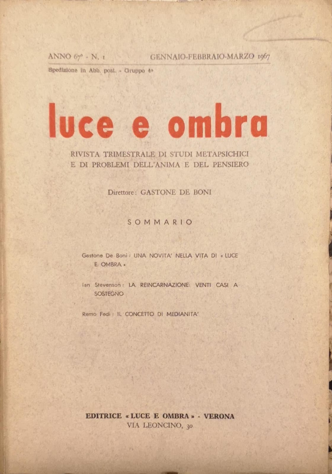 LUCE E OMBRA. - Rivista trimestrale di studi metapsichici e …