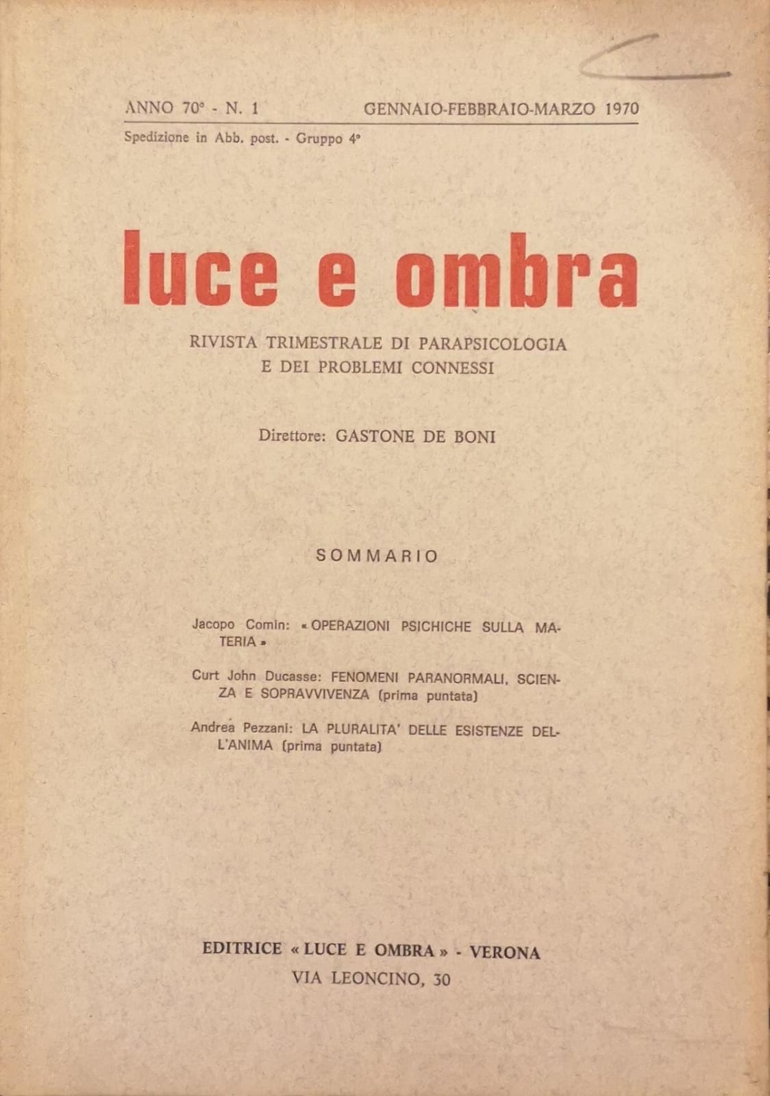 LUCE E OMBRA. - Rivista trimestrale di studi metapsichici e …
