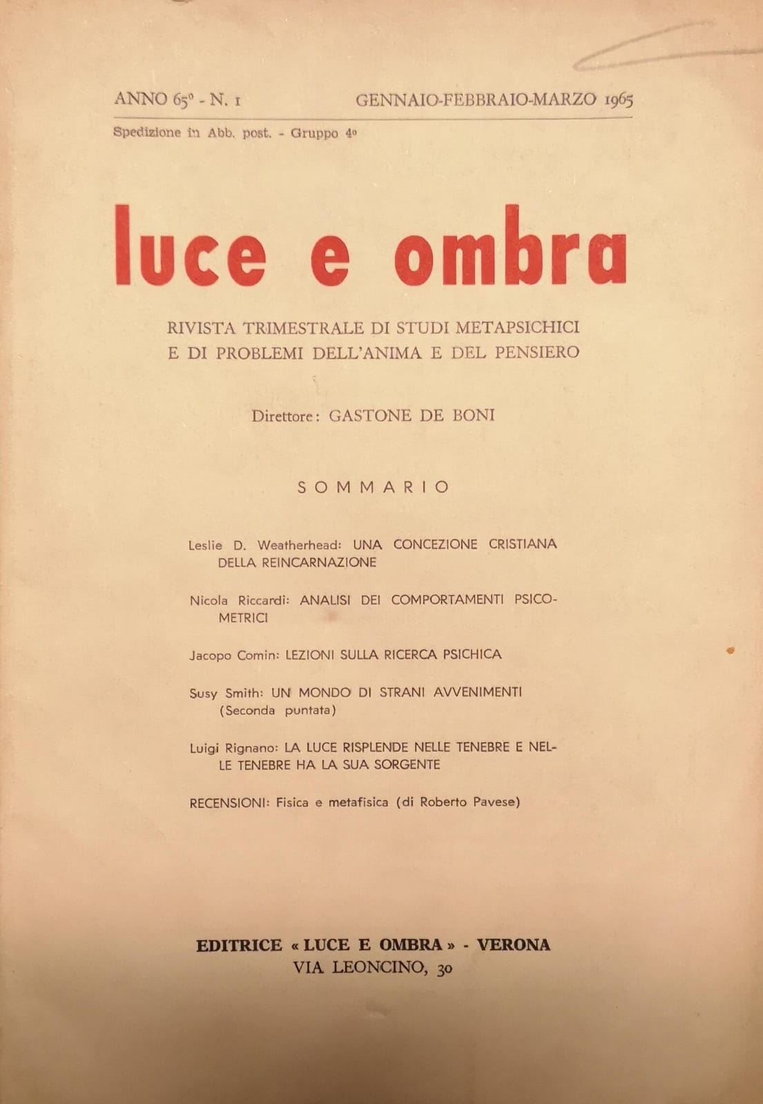 LUCE E OMBRA. - Rivista trimestrale di studi metapsichici e …