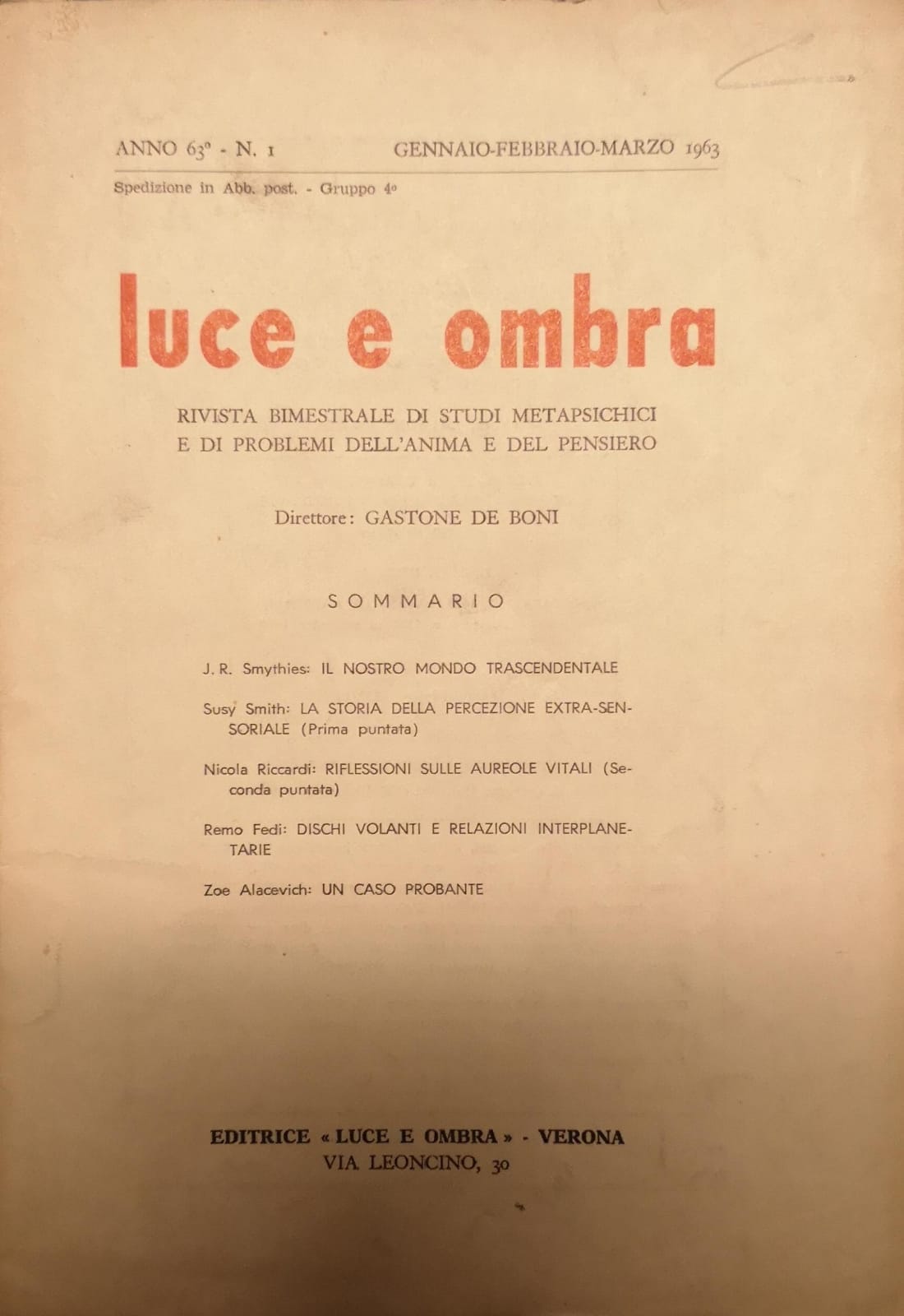 LUCE E OMBRA. - Rivista trimestrale di studi metapsichici e …