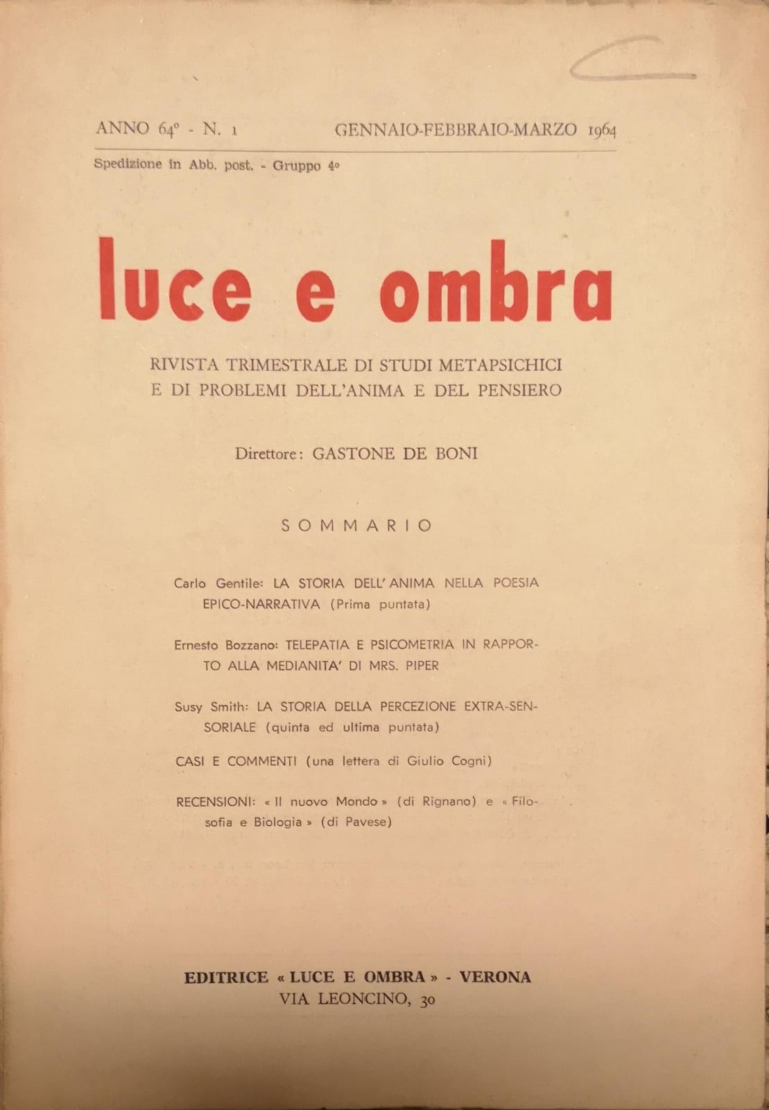 LUCE E OMBRA. - Rivista trimestrale di studi metapsichici e …