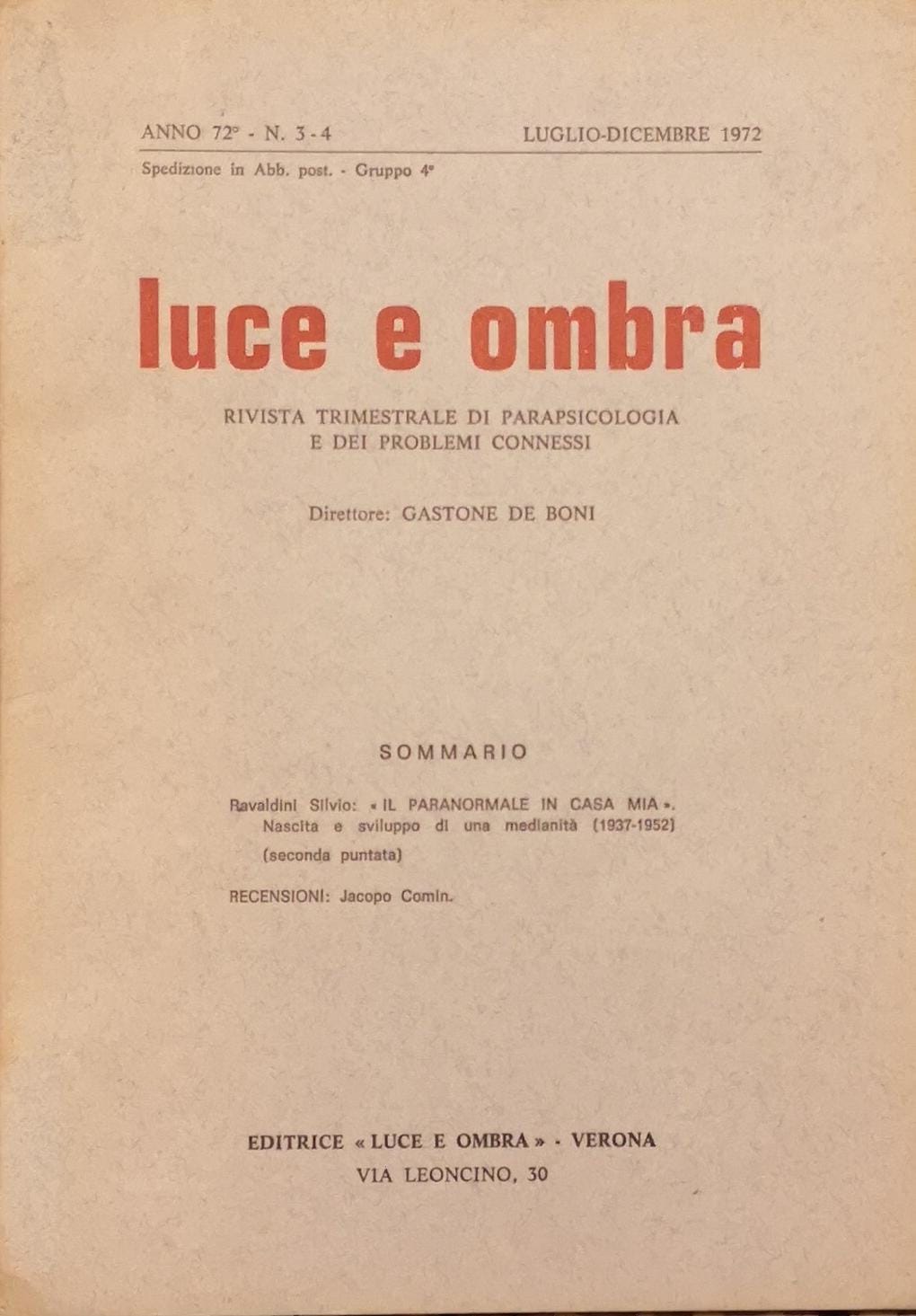 LUCE E OMBRA. - Rivista trimestrale di studi metapsichici e …