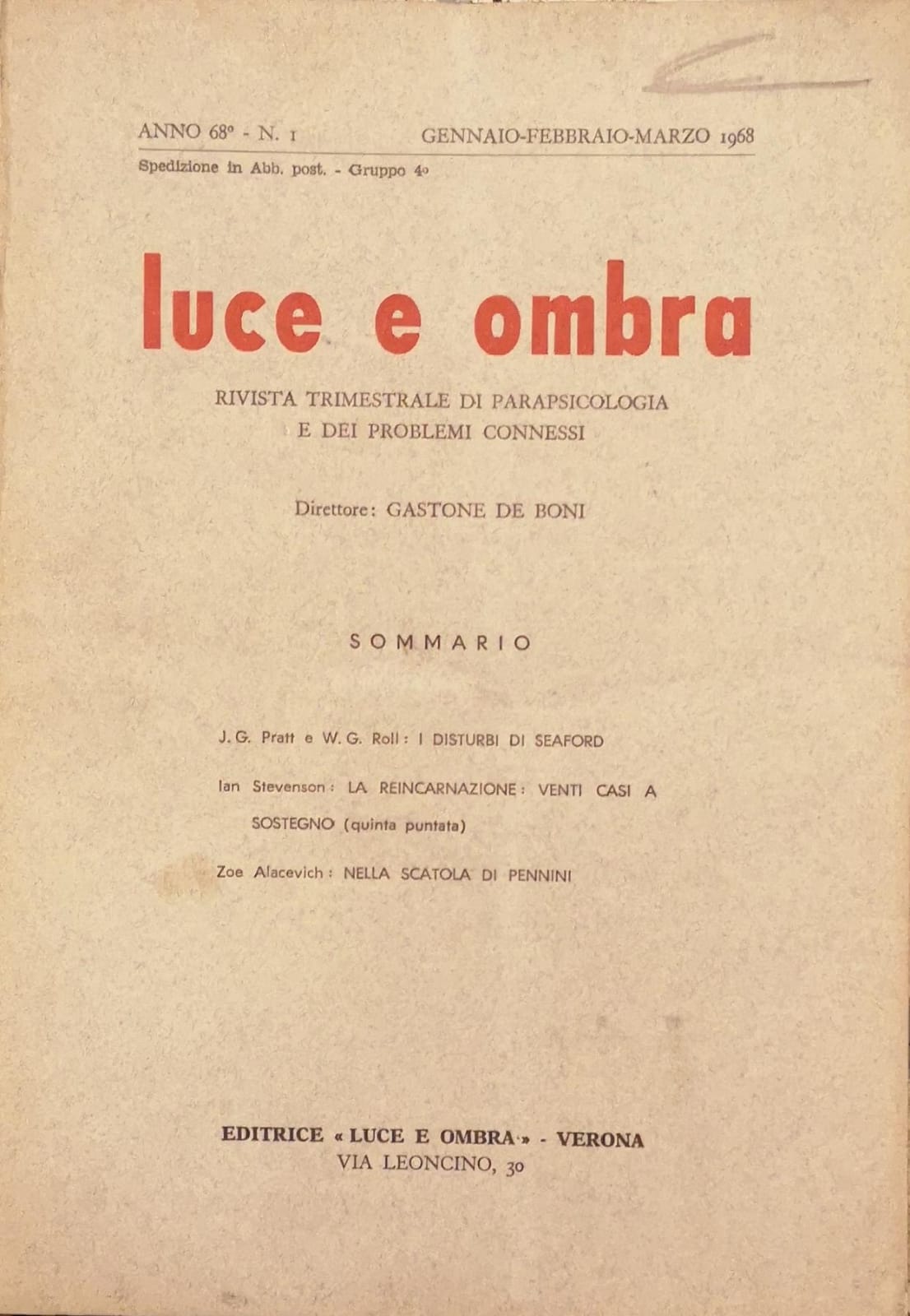 LUCE E OMBRA. - Rivista trimestrale di studi metapsichici e …