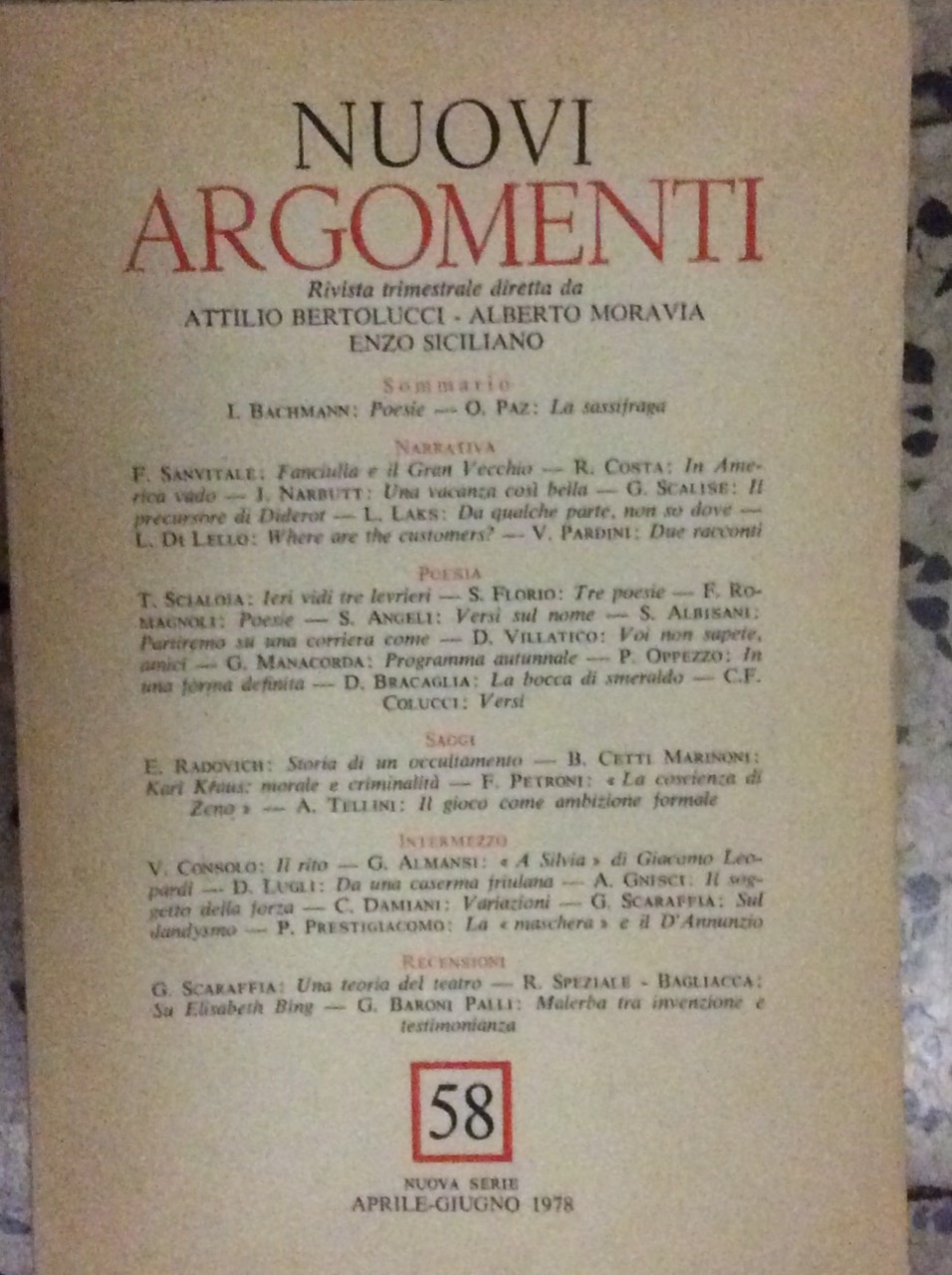 NUOVI ARGOMENTI. Nuova Serie. N. 58. Aprile-Giugno. - Rivista trimestrale …