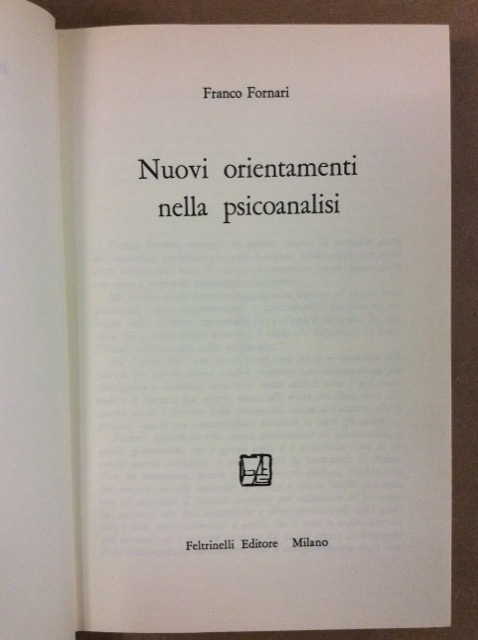 NUOVI ORIENTAMENTI NELLA PSICOANALISI.
