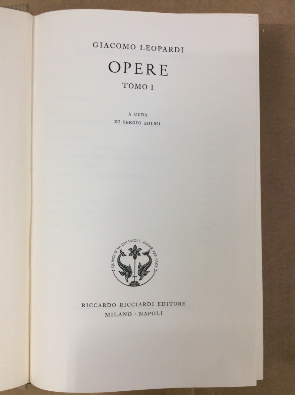 OPERE. Tomo I. - A cura di Sergio e Raffaella …