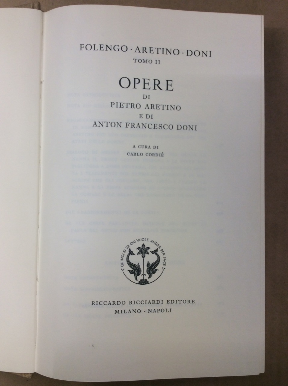 OPERE. Tomo II. - Opere di Pietro Aretino e di …