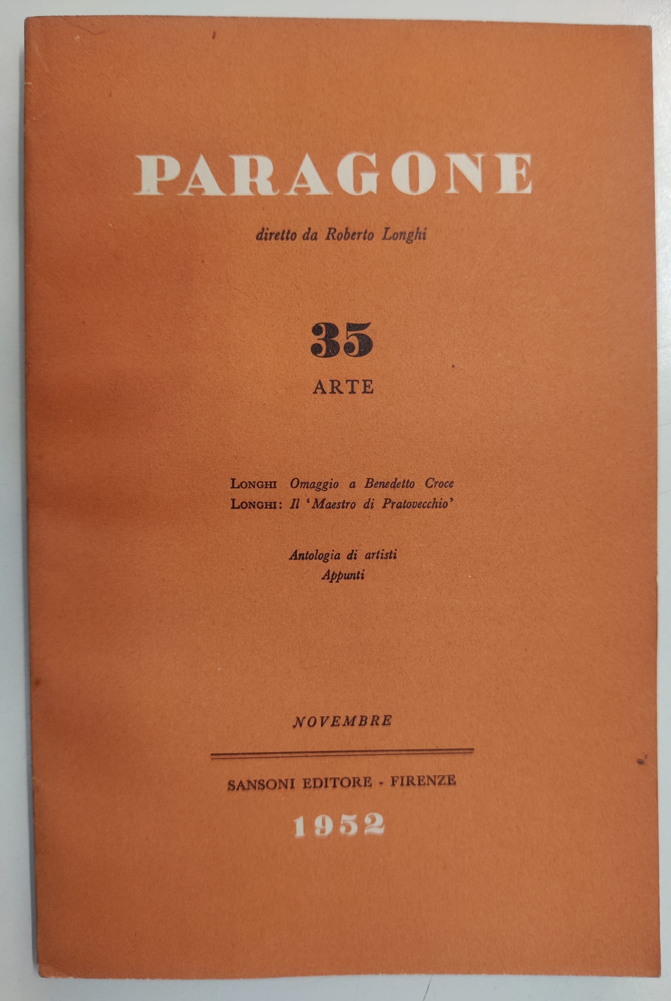 PARAGONE ARTE. Novembre 1952. N. 35. - Mensile di arte …