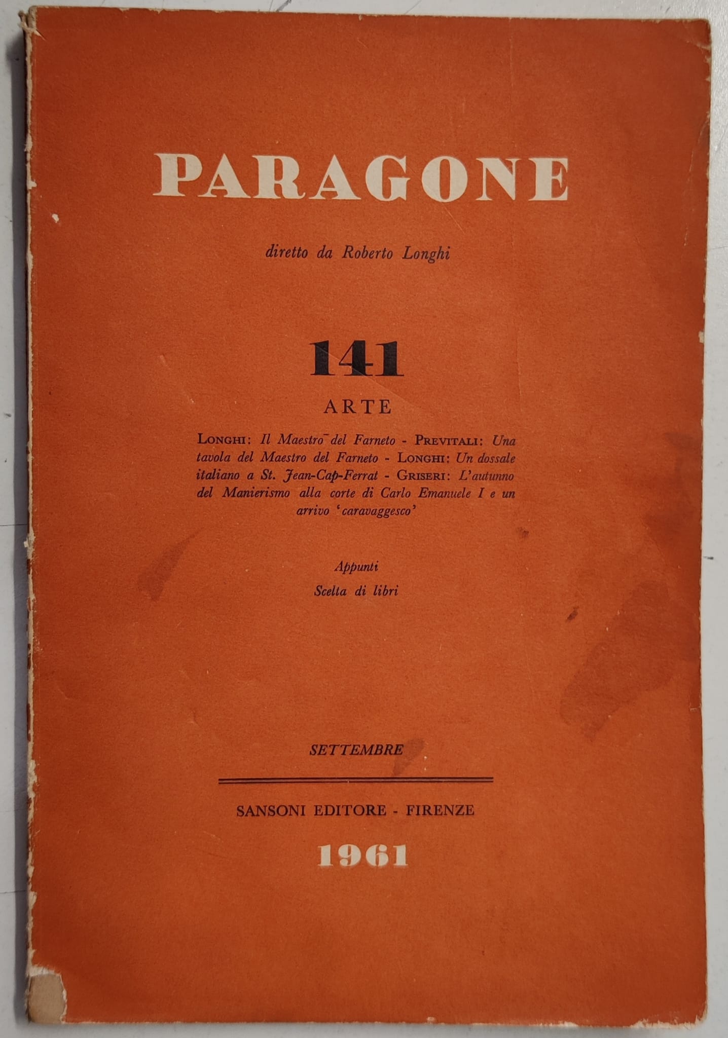 PARAGONE ARTE. SETTEMBRE 1961. N. 141. - Mensile di arte …