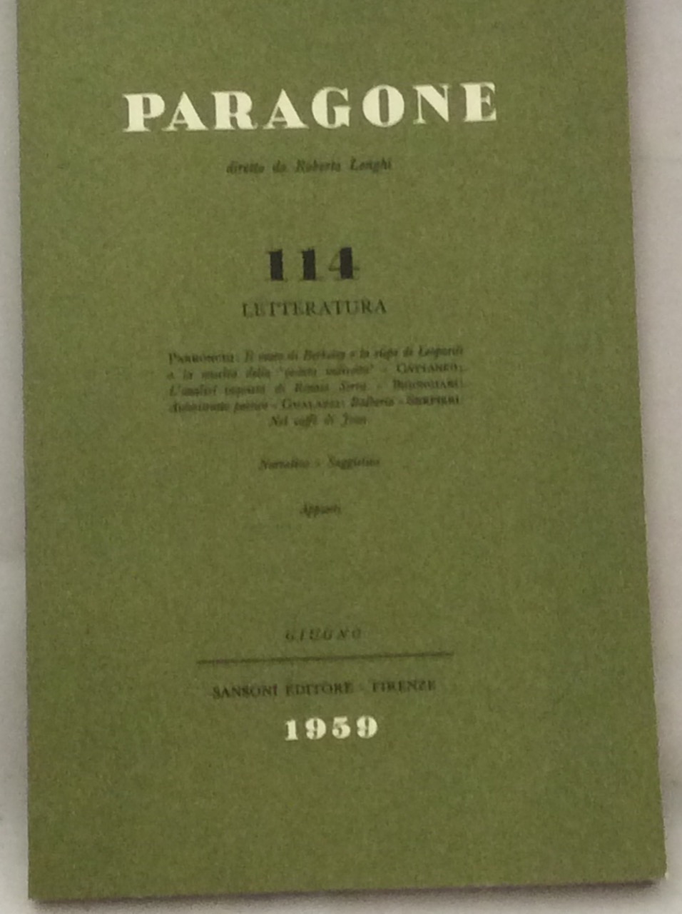 PARAGONE. LETTERATURA. ANNO 1959 NUMERO 114