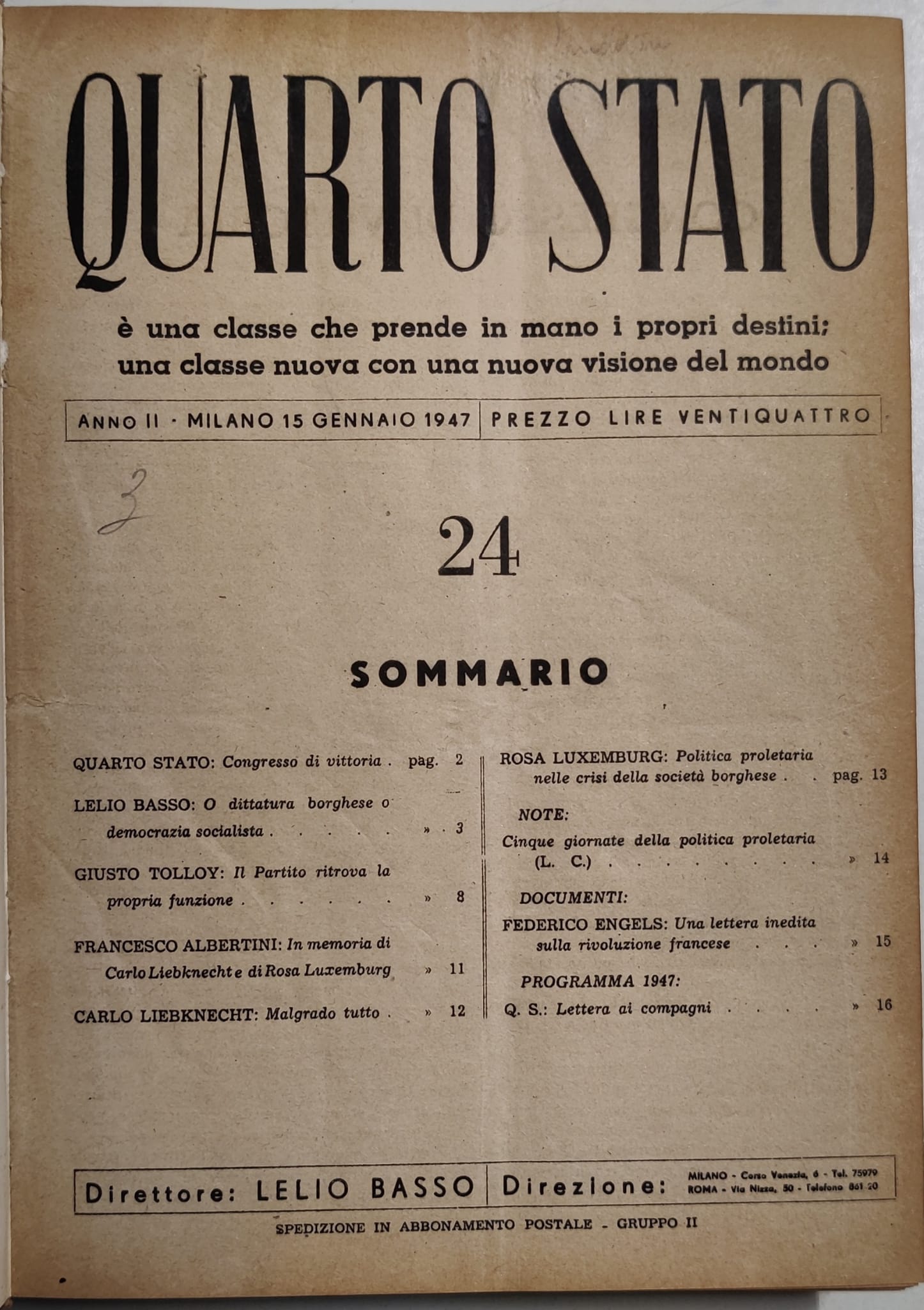 QUARTO STATO. - Esce il 15 e il 30 di …