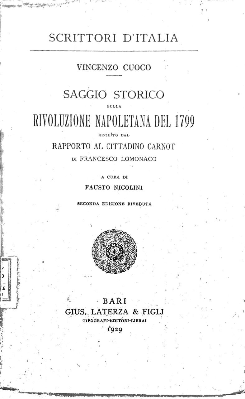 SAGGIO STORICO SULLA RIVOLUZIONE NAPOLETANA DEL 1799. - A cura …