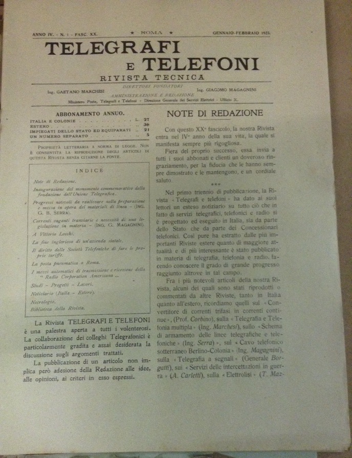 TELEFONI E TELEGRAFI. - Rivista tecnica.