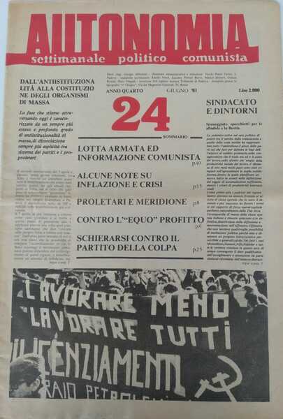 Autonomia. Settimanale politico comunista N° 24 - Giugno 1981