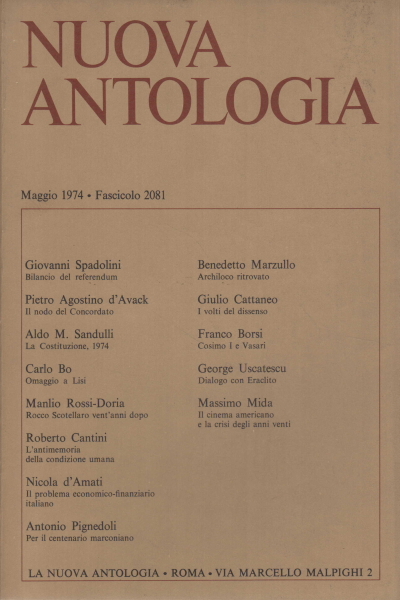 Nuova Antologia. Maggio 1974, Fascicolo 2081