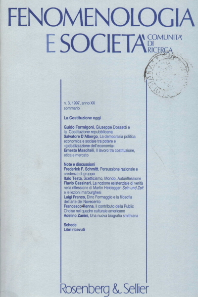 Fenomenologia e società. Periodico di filosofia - n.3, 1997, anno …