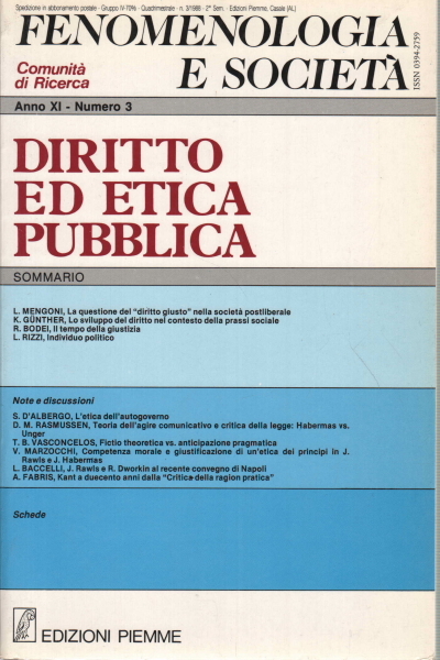 Fenomenologia e società. Periodico di filosofia - n. 3, 1988, …