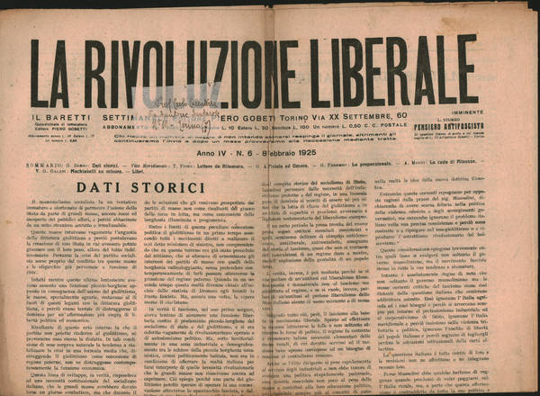 La Rivoluzione Liberale Rivista storica settimanale di politica Anno IV …