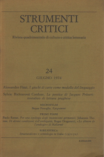 Strumenti critici 24. Anno VIII - giugno 1974 - Fascicolo …