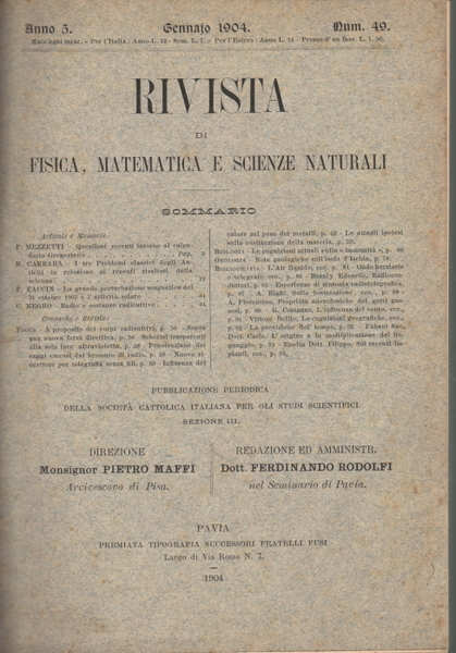 Rivista di fisica, matematica e scienze naturali