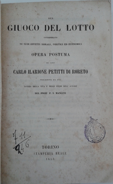 De giuoco del Lotto considerato ne' suoi effetti morali, politici …