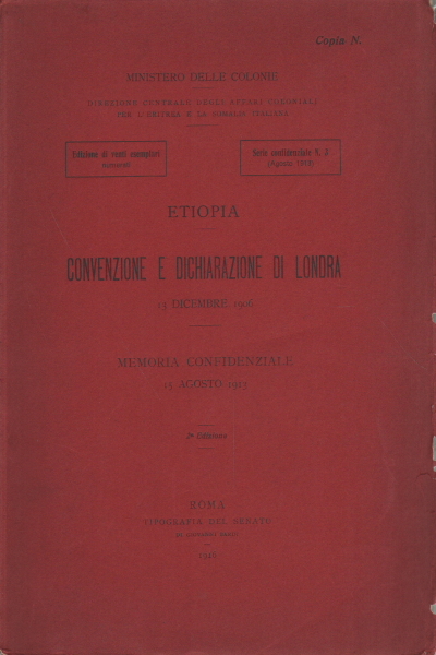 Etiopia. Convenzione e Dichiarazione di Londra, 13 dicembre 1906