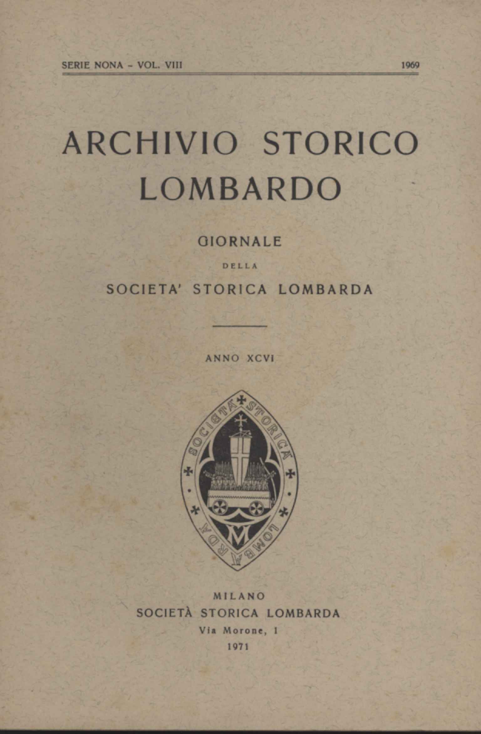 Archivio storico lombardo. Giornale della Società Storica Lombarda, anno XCVI