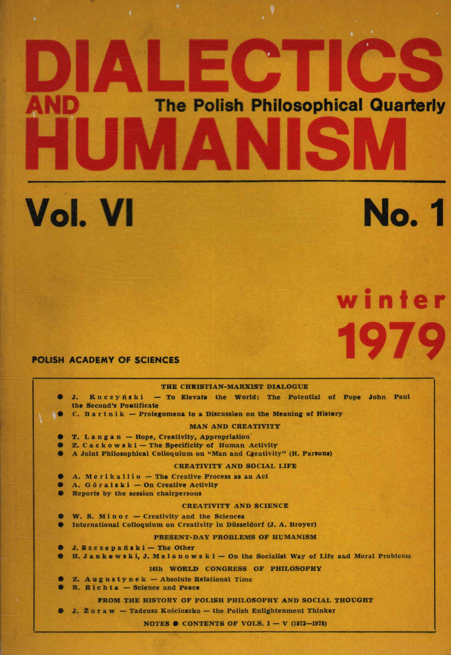 Dialectics and humanism. The Polish Philosophical Quarterly (Vol. VI-No. 1)