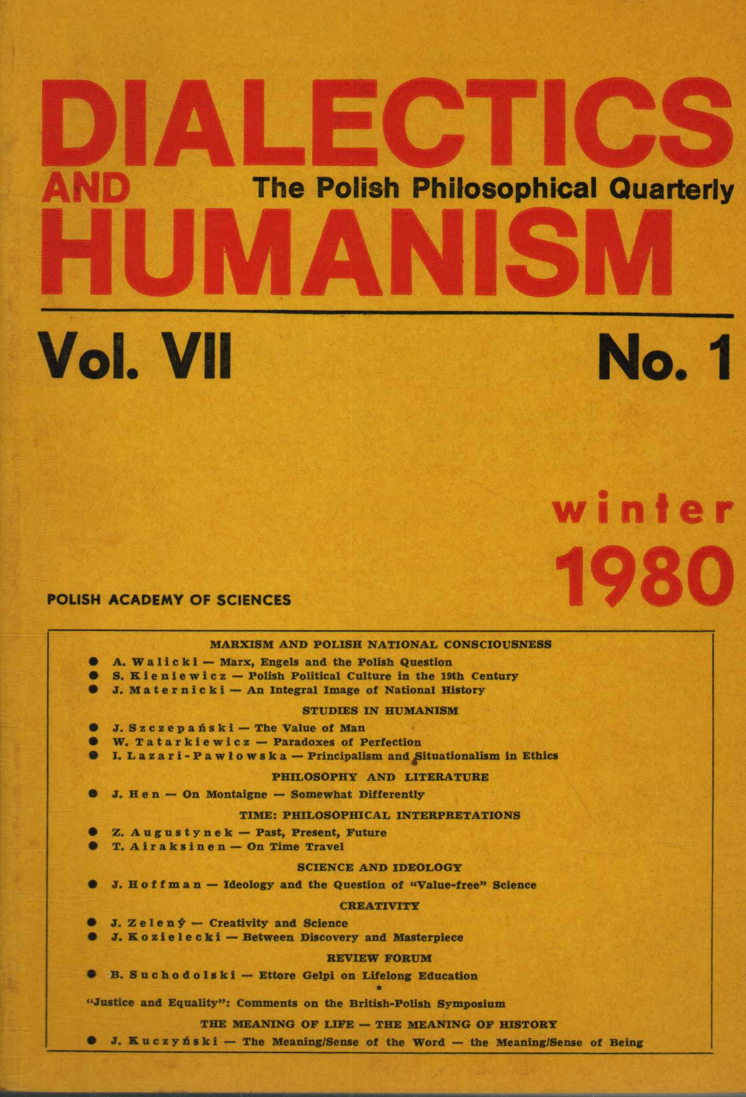 Dialectics and humanism. The Polish Philosophical Quarterly (Vol. VII-No. 1)