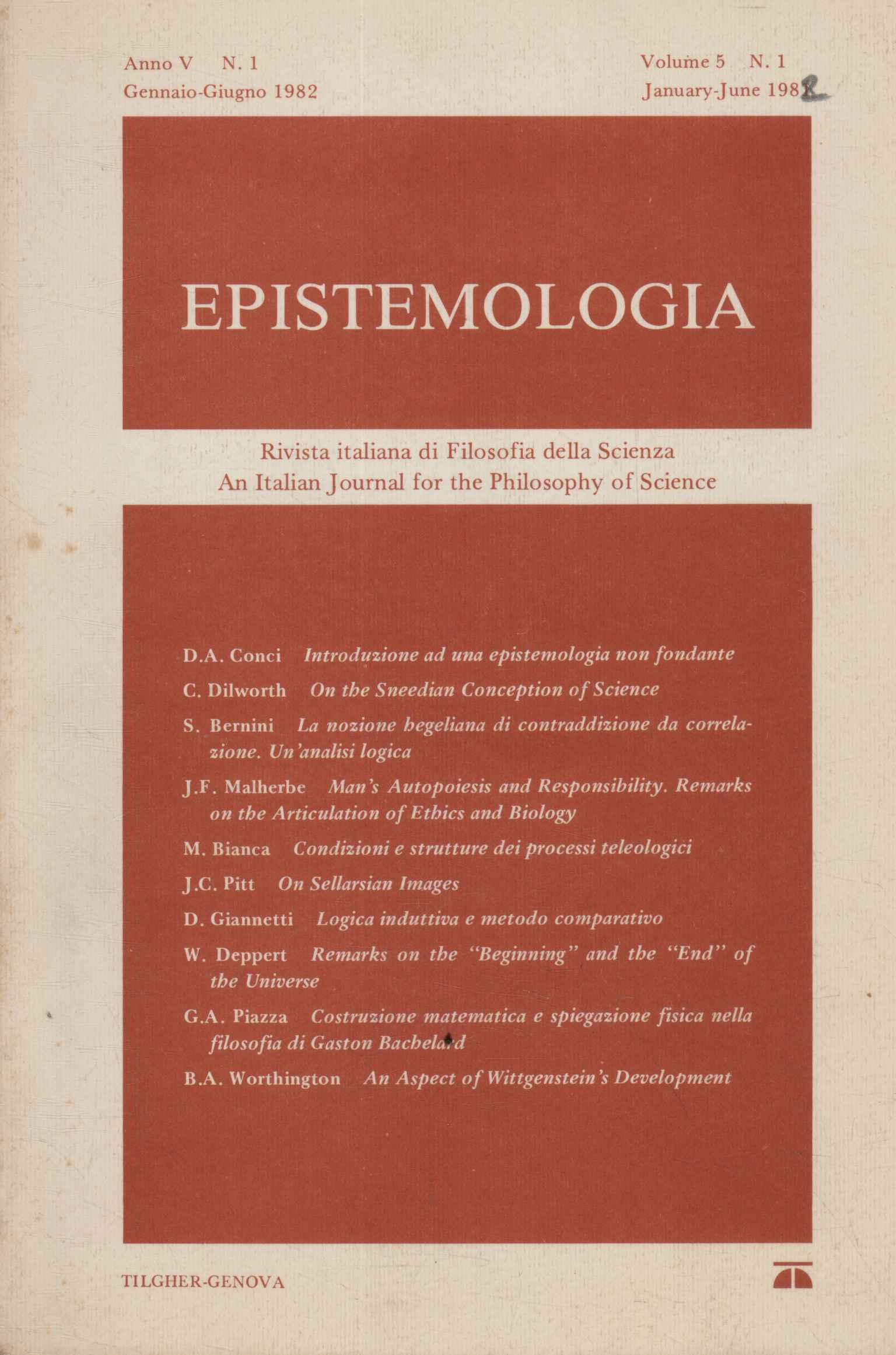 Epistemologia. Rivista italiana di Filosofia della Scienza (Anno V 1982 …