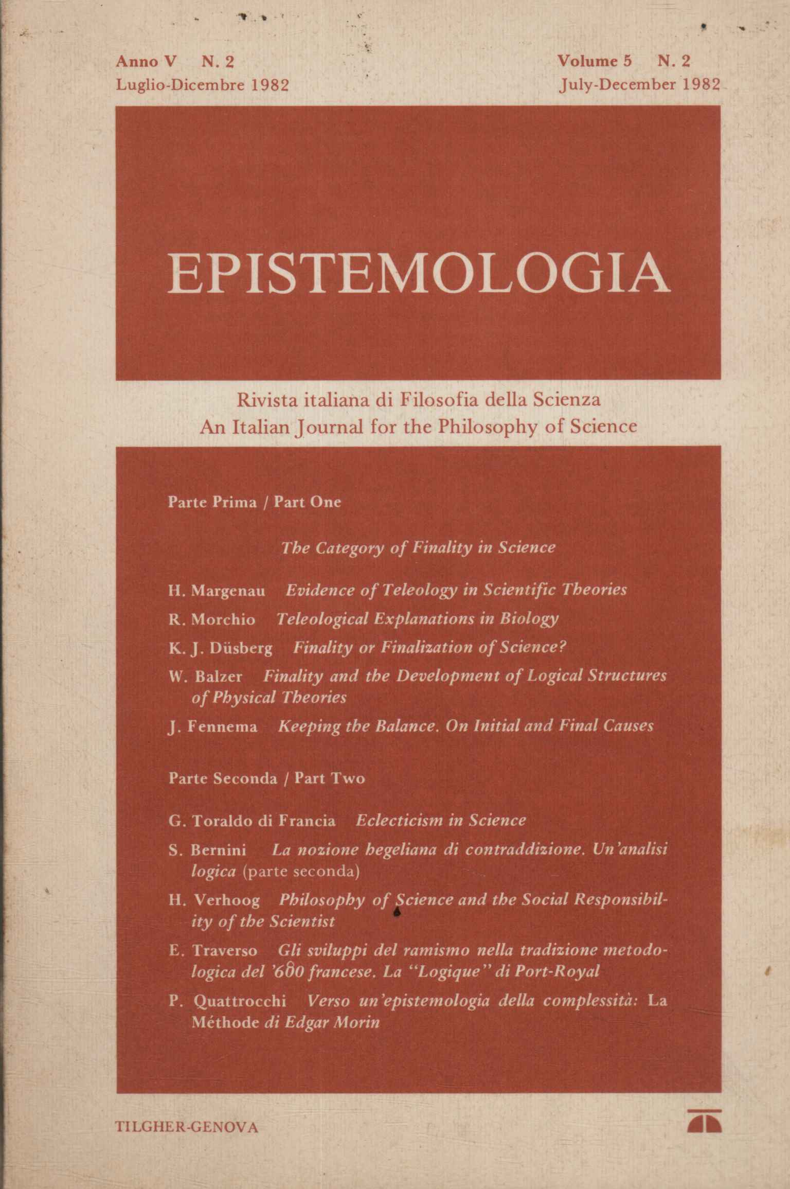 Epistemologia. Rivista italiana di Filosofia della Scienza (Anno V 1982 …