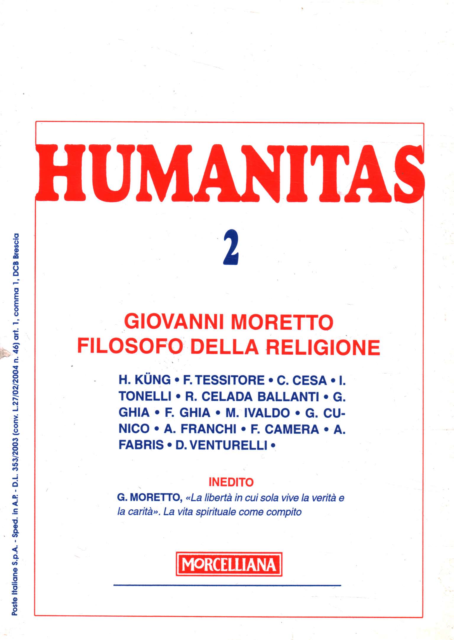 Humanitas (anno LXIII-n.2) Giovanni Moretto filosofo della relgione