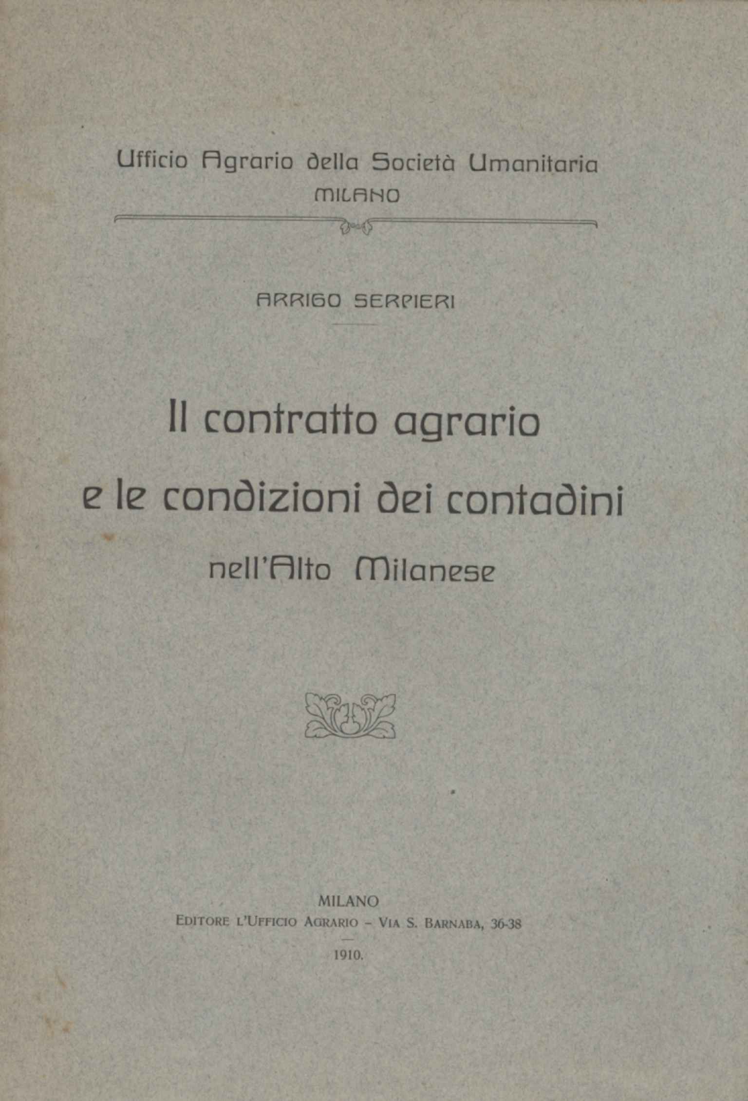 Il contratto agrario e le condizioni dei contadini nell'Alto Milanese