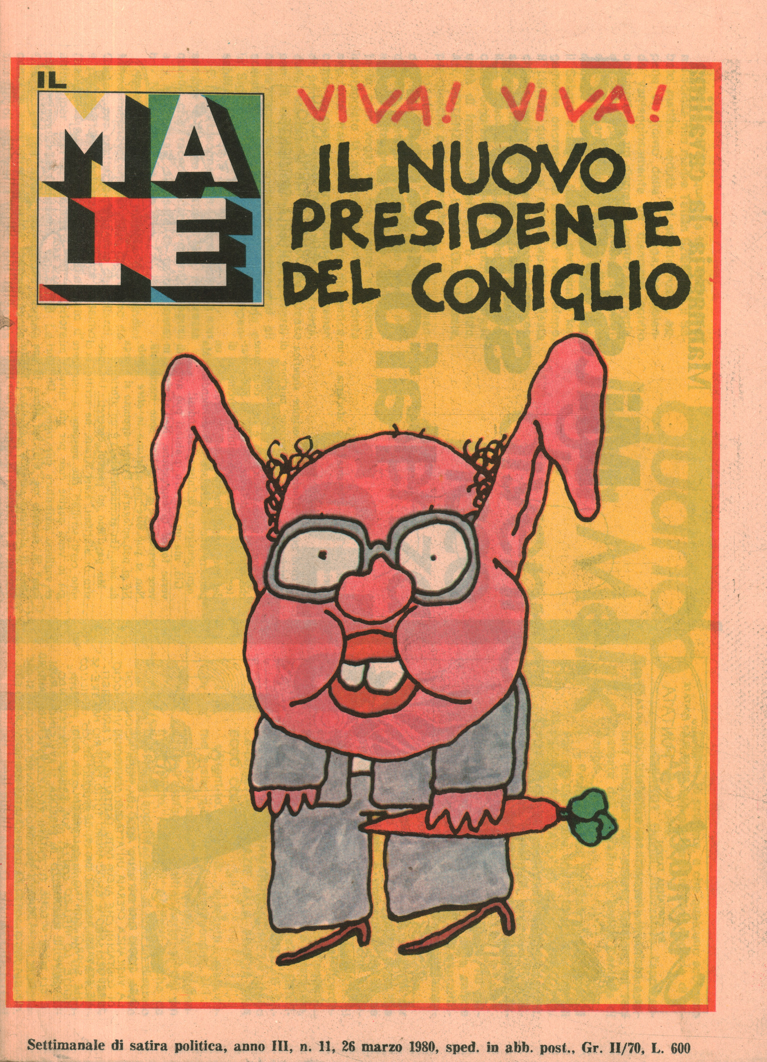 Il Male: settimanale politico di satira. Anno III, n.11, 26 …