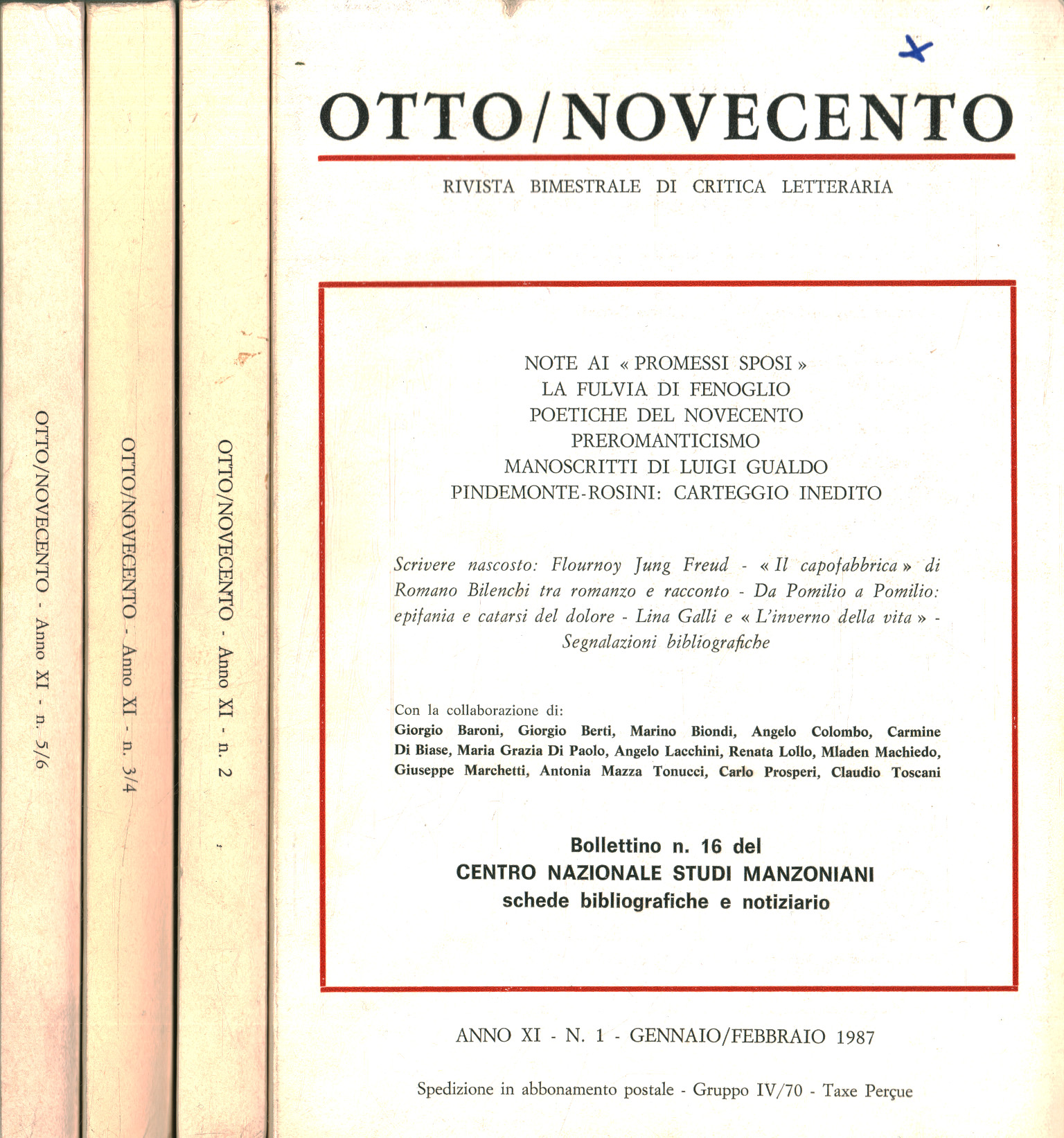Otto/Novecento: rivista bimestrale di critica letteraria. Annata completa 1987 Anno …
